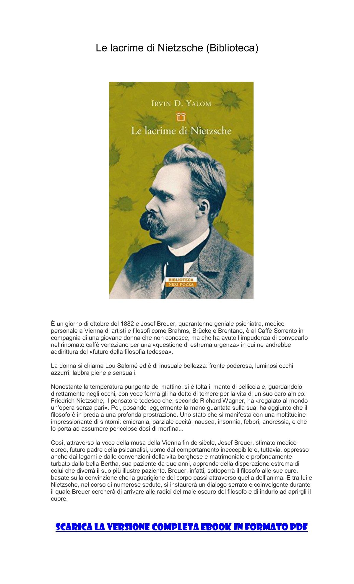 [ SCARICA ] Le lacrime di Nietzsche (Biblioteca) PDF