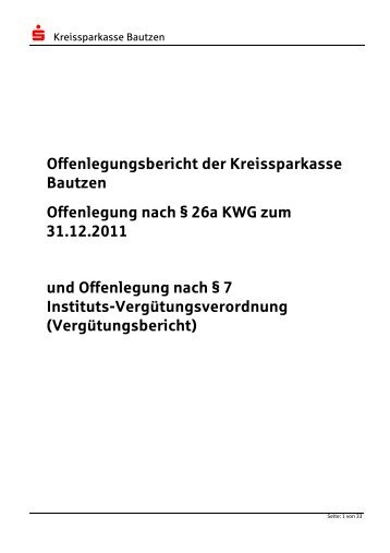 Offenlegungsbericht der Kreissparkasse Bautzen Offenlegung nach ...