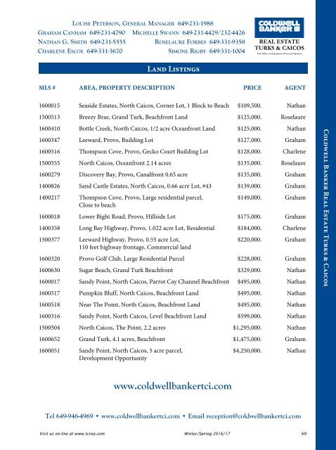 Turks and Caicos Islands Real Estate Winter/Spring 2016/17