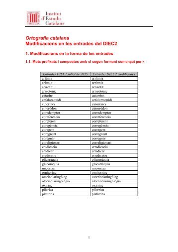 Ortografia catalana Modificacions en les entrades del DIEC2
