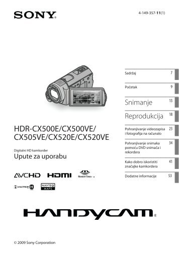 Sony HDR-CX505VE - HDR-CX505VE Istruzioni per l'uso Croato