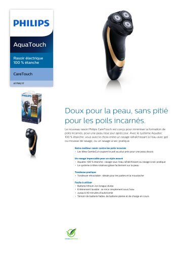 Philips AquaTouch Rasoir Ã©lectrique 100 % Ã©tanche - Fiche Produit - FRA