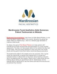Mardirossian Facial Aesthetics Adds Numerous Patient Testimonials to Website