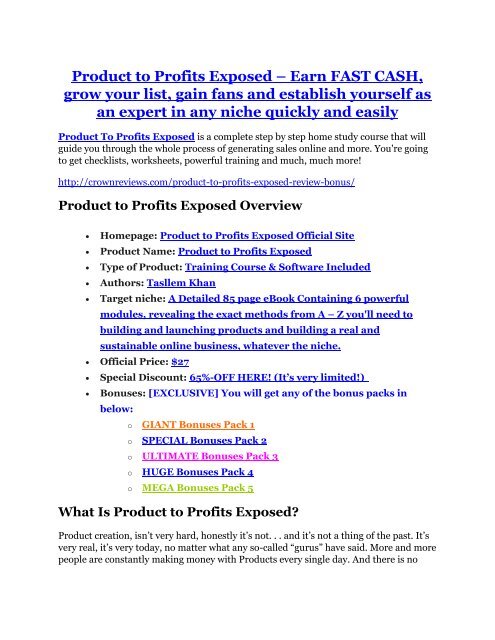 Product to Profits Exposed review-- Product to Profits Exposed (SECRET) bonuses 