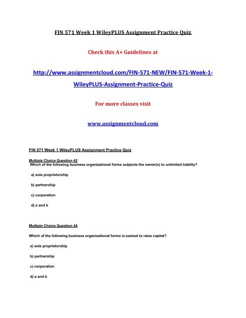 Essay about fin 571 week 5 wiley plus assignment new 02 image