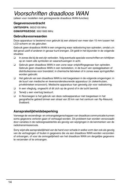 Sony VPCS13B7E - VPCS13B7E Documenti garanzia Olandese
