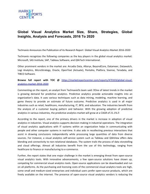 Global Visual Analytics Market 2016 Industry Overview, Outlook, Structure 2020