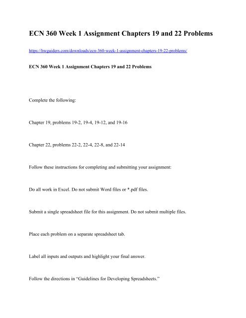 Ecn 360 Week 1 Assignment Chapters 19 And 22 Problems