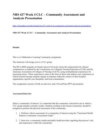 NRS 427 Week 4 CLC – Community Assessment and Analysis Presentation