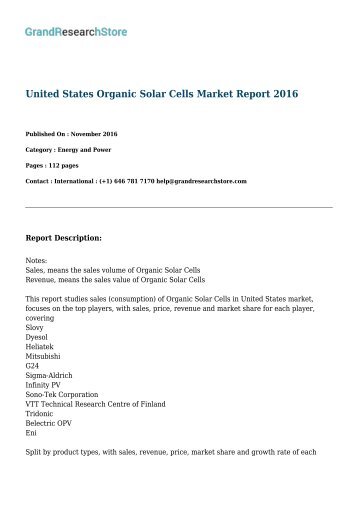 United States Organic Solar Cells Market Report 2016 