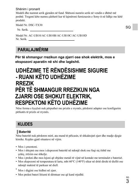 Sony DSC-TX30 - DSC-TX30 Istruzioni per l'uso Albanese