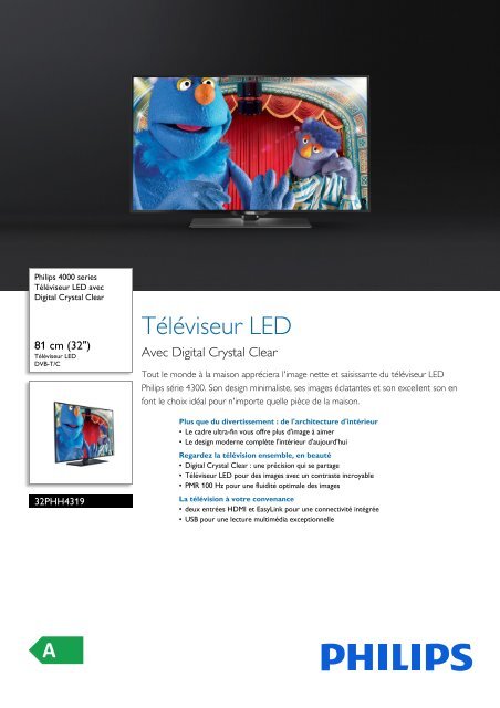Philips 4000 series T&eacute;l&eacute;viseur LED - Fiche Produit - FRA