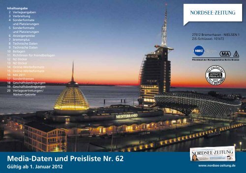 Media-Daten und Preisliste Nr. 62 - Nordsee-Zeitung