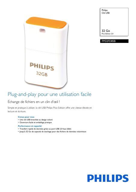 Philips Cl&eacute; USB - Fiche Produit - FRA