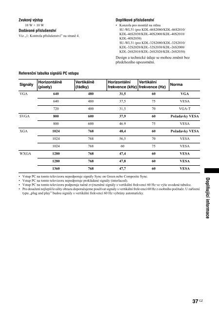 Sony KDL-26S2030 - KDL-26S2030 Istruzioni per l'uso Ceco