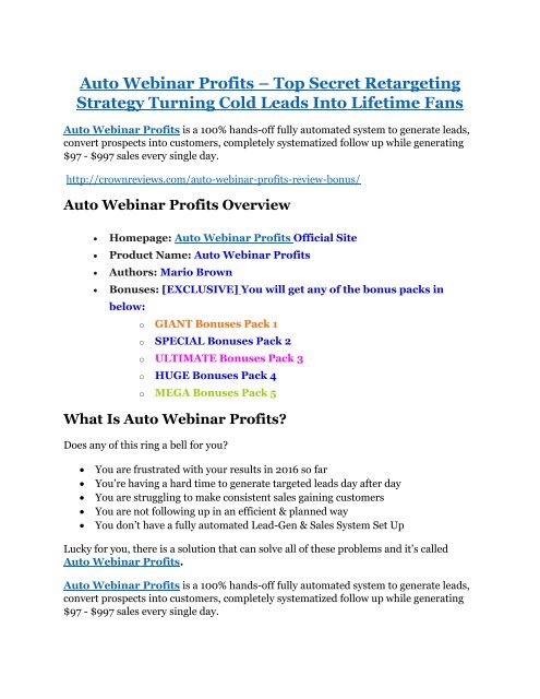 Auto Webinar Profits Review-(Free) bonus and discount