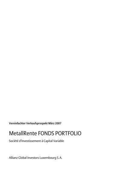 Verkaufsprospekt Kurzfassung 03/2007 - MetallRente