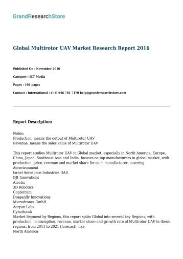 Global Multirotor UAV Market Research Report 2016