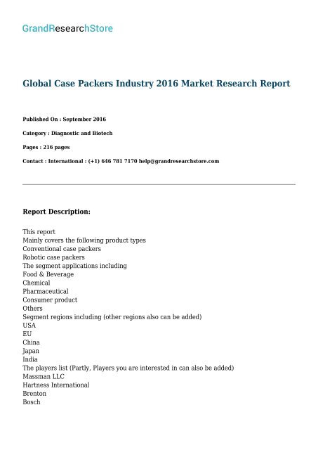 Global Case Packers Industry 2016 Market Research Report