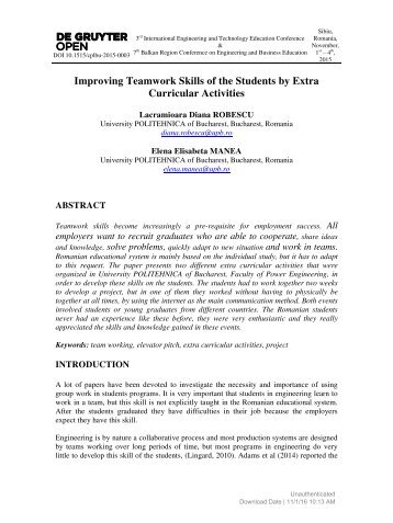 Improving Teamwork Skills of the Students by Extra Curricular Activities