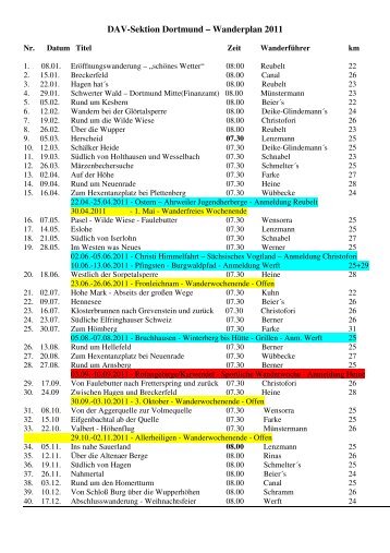 DAV Dortmund Wanderplan 2011 - Deutscher Alpenverein - Sektion ...