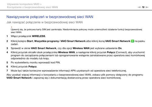 Sony VPCSA3M9E - VPCSA3M9E Istruzioni per l'uso Polacco