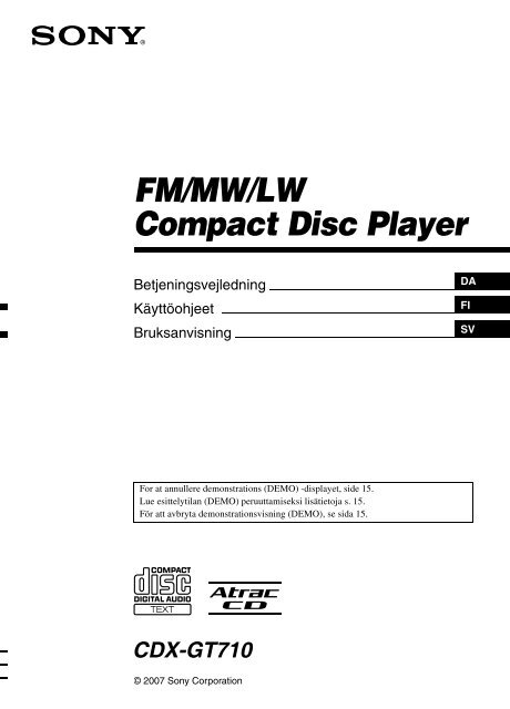 Sony CDX-GT710 - CDX-GT710 Istruzioni per l'uso Finlandese