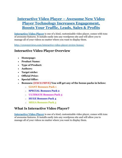 Interactive Video Player review - Interactive Video Player (MEGA) $23,800 bonuses