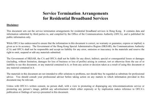 Service Termination Arrangements for Residential Broadband Services
