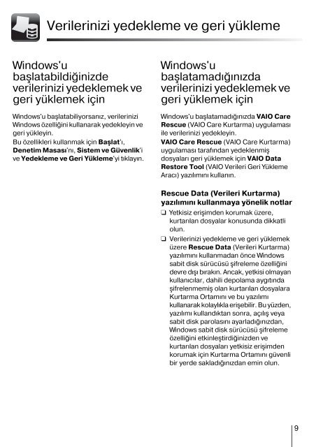 Sony VPCSB1V9E - VPCSB1V9E Guida alla risoluzione dei problemi Turco