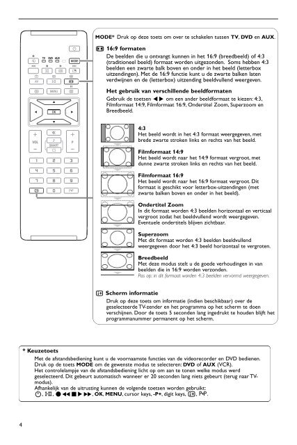 Philips T&eacute;l&eacute;viseur &agrave; &eacute;cran large - Mode d&rsquo;emploi - NLD