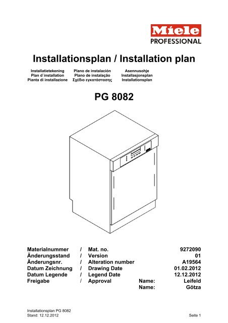Miele PG 8082 SCi XXL - Installation Plan