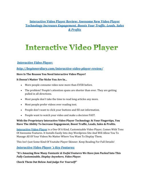 Interactive Video Player Reviews and Bonuses-- Interactive Video Player