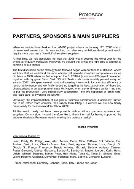 PARTNERS, SPONSORS &amp; MAIN SUPPLIERS - Protoscar