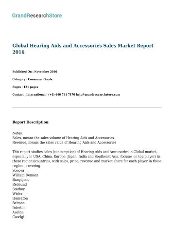 Global Hearing Aids and Accessories Sales Market Report 2016 