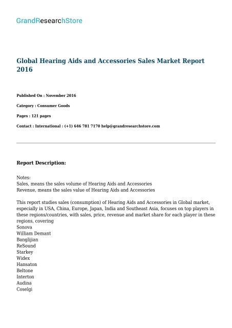 Global Hearing Aids and Accessories Sales Market Report 2016 