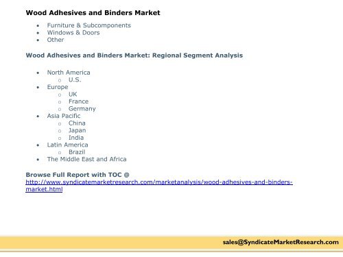 Wood Adhesives and Binders Market share by , 2015- 2021