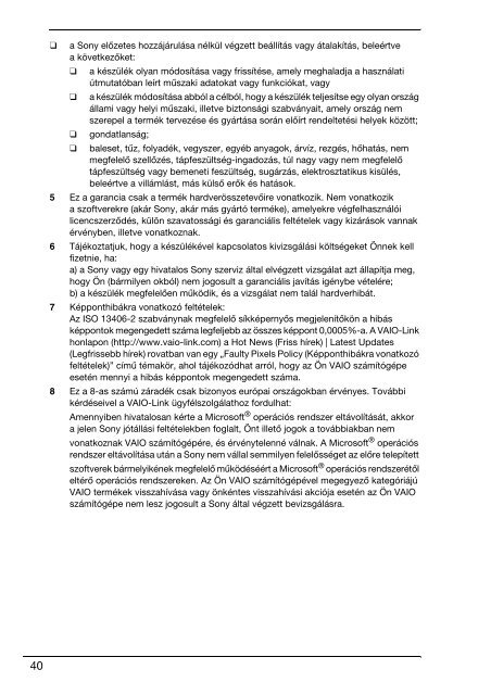 Sony VPCS11J7E - VPCS11J7E Documenti garanzia Ungherese