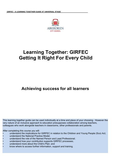 Learning Together GIRFEC Getting It Right For Every Child