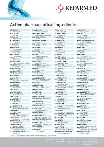 Active Pharmaceutical Ingredients - refarmed.ch