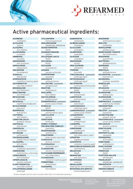 Active Pharmaceutical Ingredients - refarmed.ch