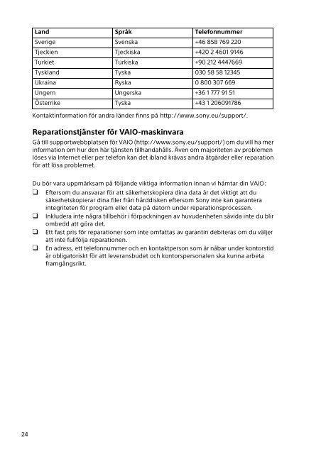 Sony SVP1321J1E - SVP1321J1E Documenti garanzia Finlandese