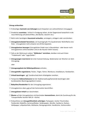 Umzug Checkliste