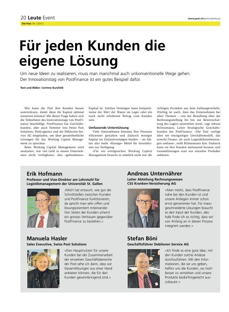 «Die Post» - Personalzeitung - Die Schweizerische Post