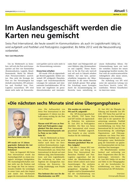 «Die Post» - Personalzeitung - Die Schweizerische Post