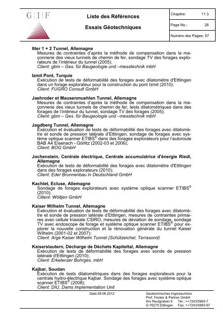 Liste des Références Essais Géotechniques - Geotechnisches ...