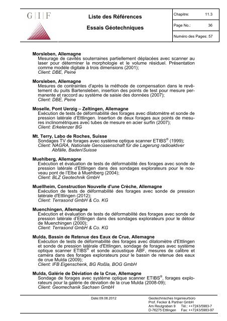 Liste des Références Essais Géotechniques - Geotechnisches ...