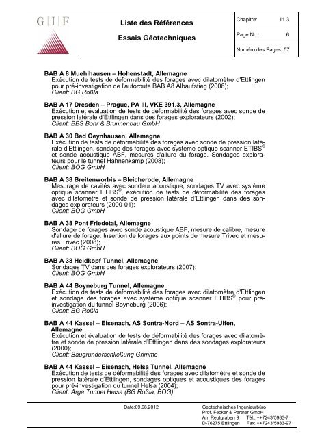 Liste des Références Essais Géotechniques - Geotechnisches ...