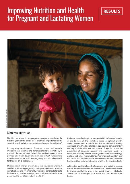 Improving Nutrition and Health for Pregnant and Lactating Women