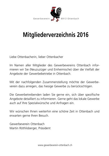 Mitgliederverzeichnis Gewerbeverein Ottenbach 2016